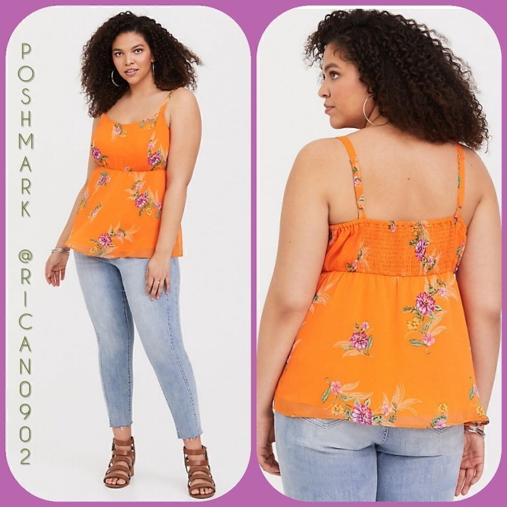 Torrid Orange Tank Top with Flower Design